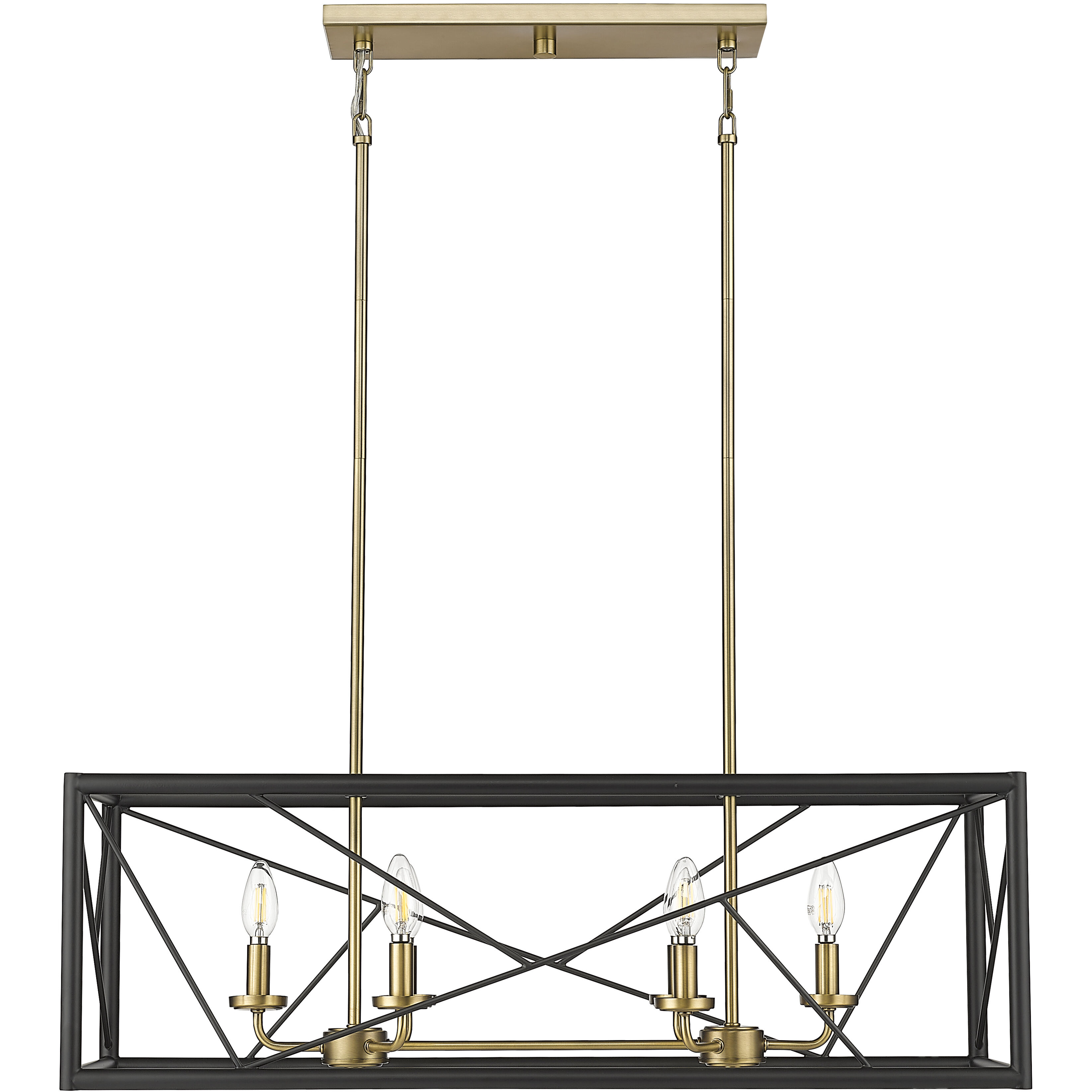 Surrey 6 Light 34 inch Matte Black/Vintage Brass Linear Chandelier Ceiling Light